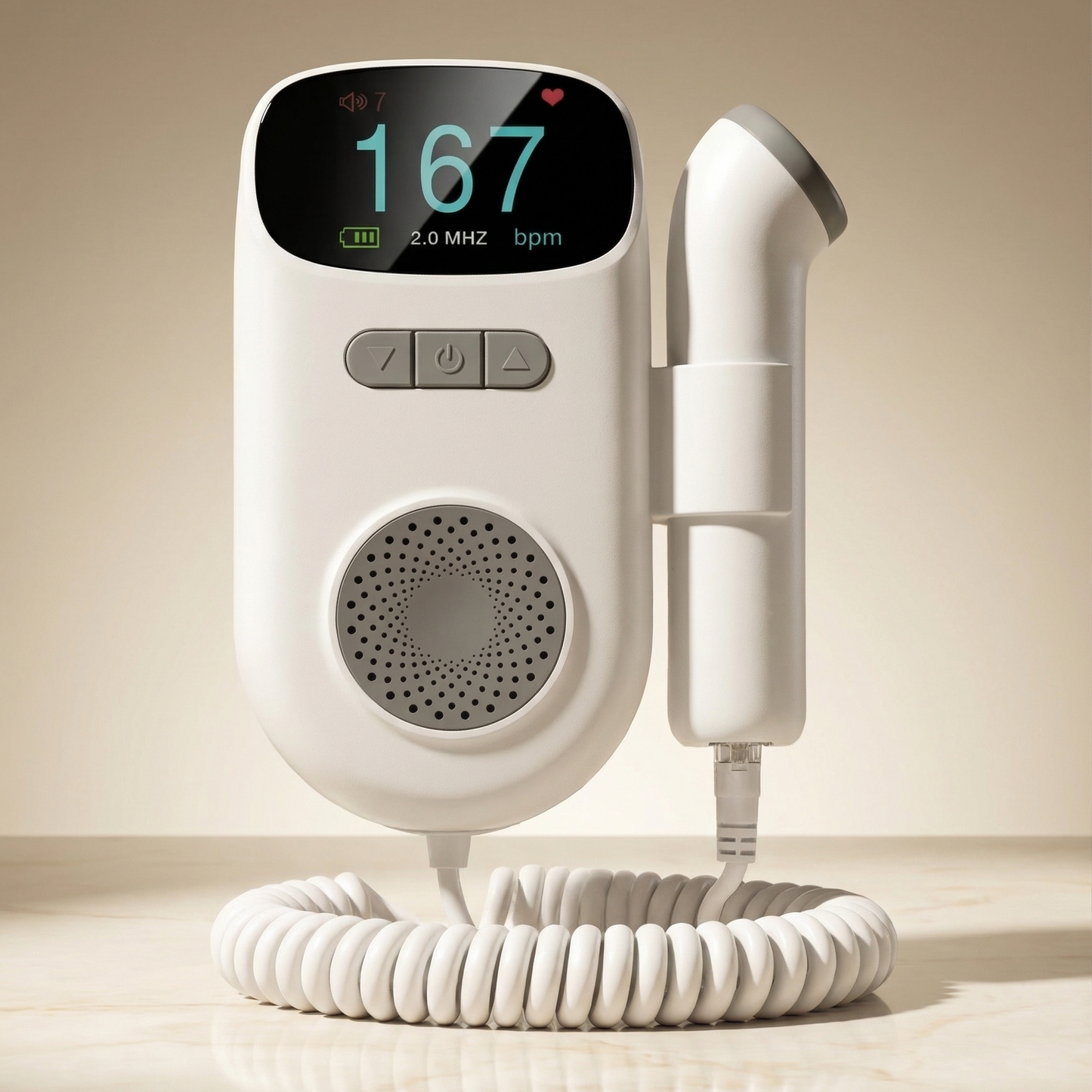 White doppler with digital display on a beige background