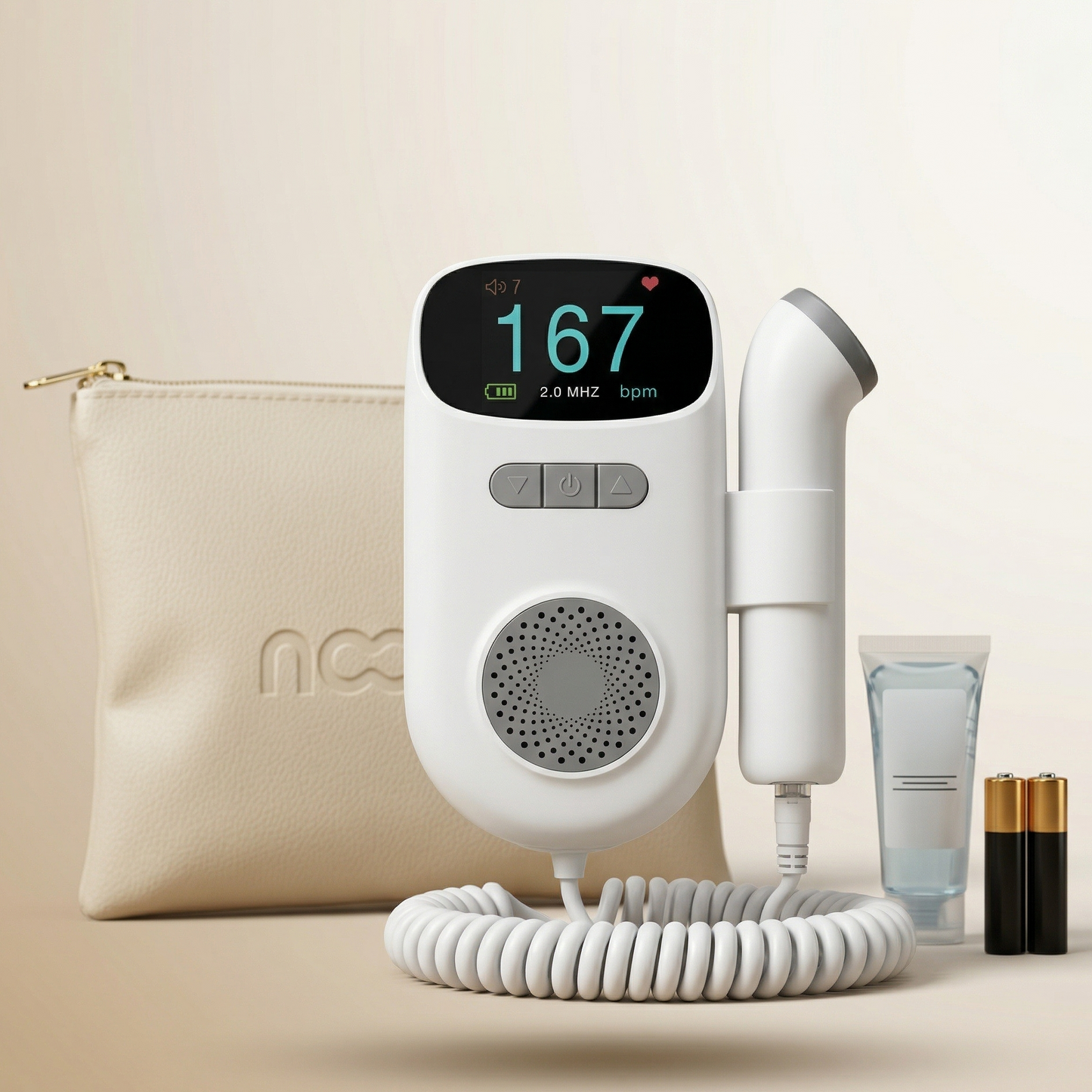 nooliva doppler  with digital display on a beige background