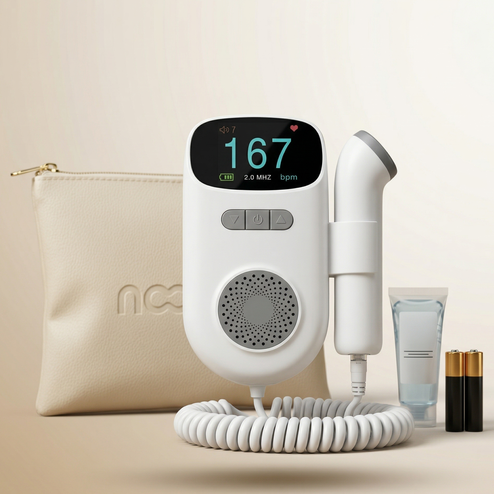 nooliva doppler  with digital display on a beige background